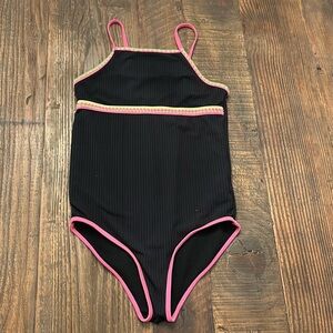 Girls full piece bathing suit /Black / Pink Trim /EUC Sz 12